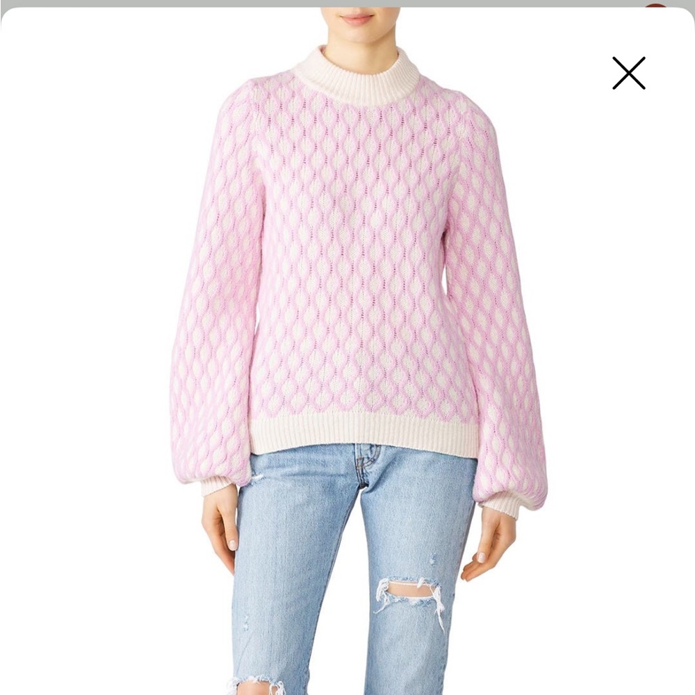 Stine Goya pink and white puff sleeve sweater
